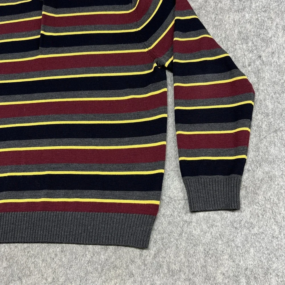 Brooks Brothers Sweater Mens XL Stripe Mock Neck Henley Extra Fine Merino Wool‎
